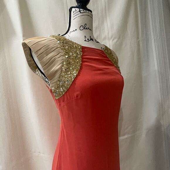Little Mistress London Mini Dress Size 2 Coral/Gold Luxury Elegant sophisticated - Picture 11 of 12